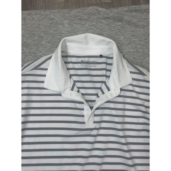 Columbia Golf Polo Shirt Men's Size XL White Gray Striped Causal Short Sleeve - Picture 2 of 7